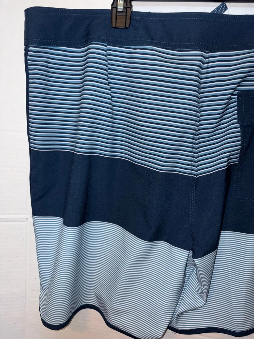 Quiksilver Men’s Navy and Light Blue Striped Boardshorts